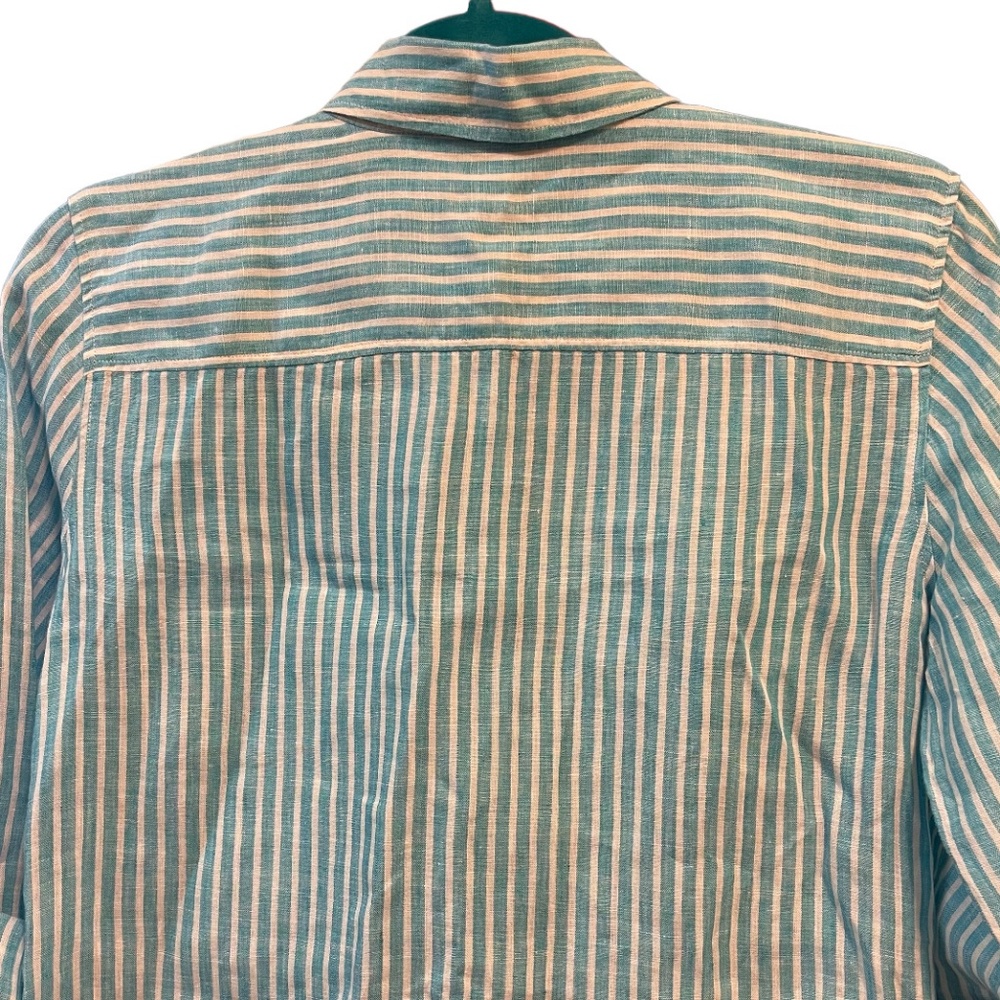 Talbots 100% Linen Striped Button Down Roll Tab S… - image 6